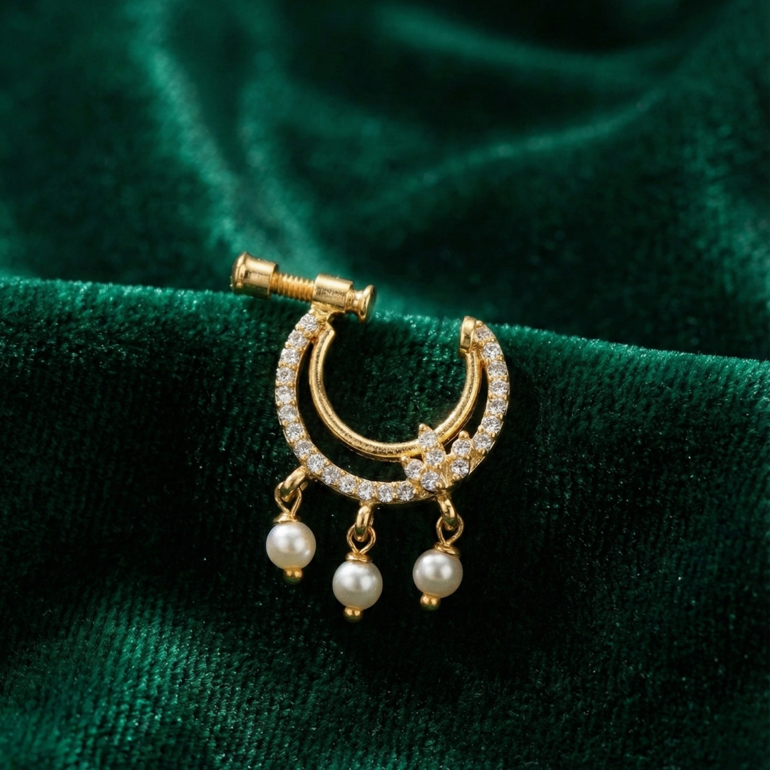 Gold Crystal crescent Nose Pin