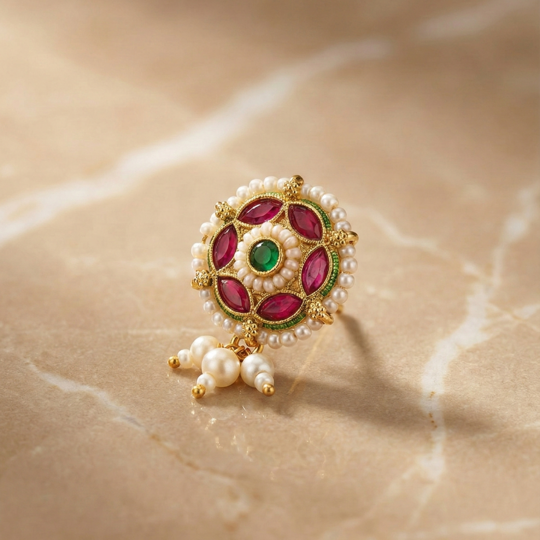 Maharashtrian Floral Kundan Nath Nose Pin