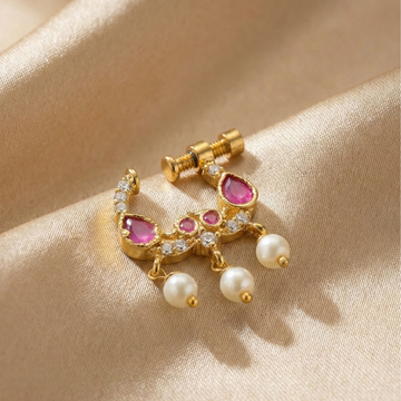 Gold  Curve Nose Pin with Pink Stones