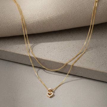 Gold Double Layer Heart Pendant Chain