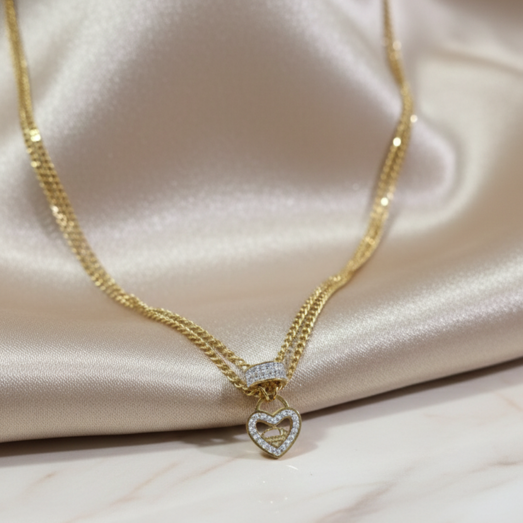 Gold Double Layer Heart Pendant Chain