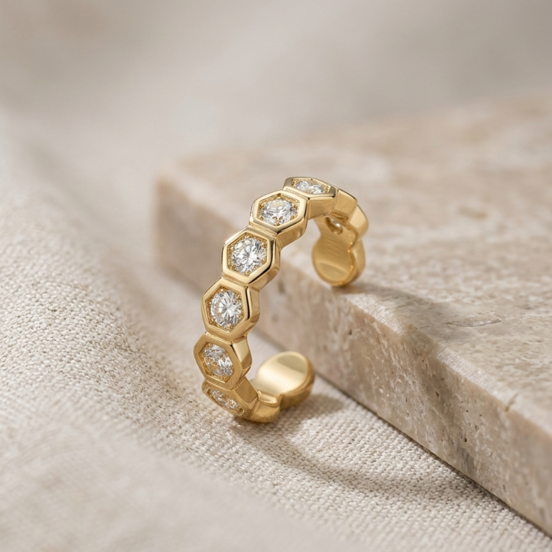 Minimal Gold Crystal Ear Cuff – One Ear