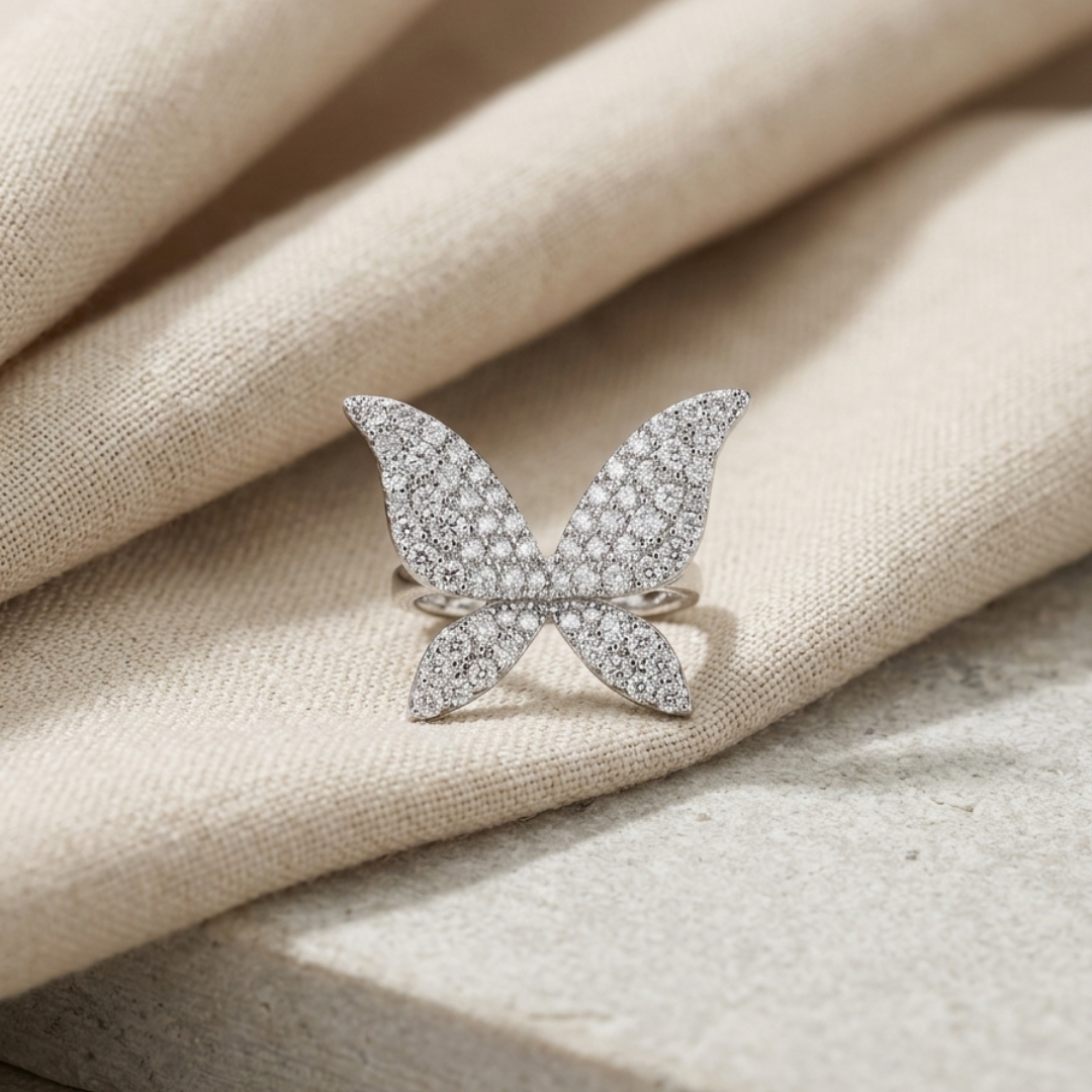 Minimal Butterfly Crystal Ear Cuff – One Ear