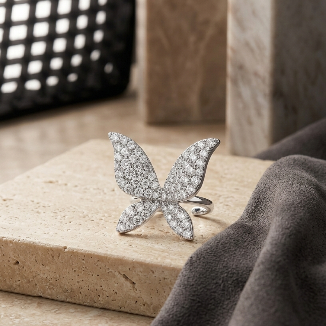 Minimal Butterfly Crystal Ear Cuff – One Ear
