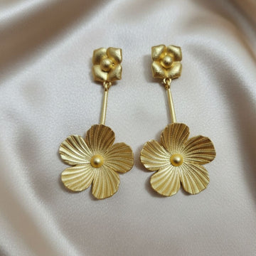 BloomWave Matte Gold Floral Drop Earrings
