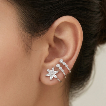 Minimal Silver Crystal Ear Cuff – One Ear