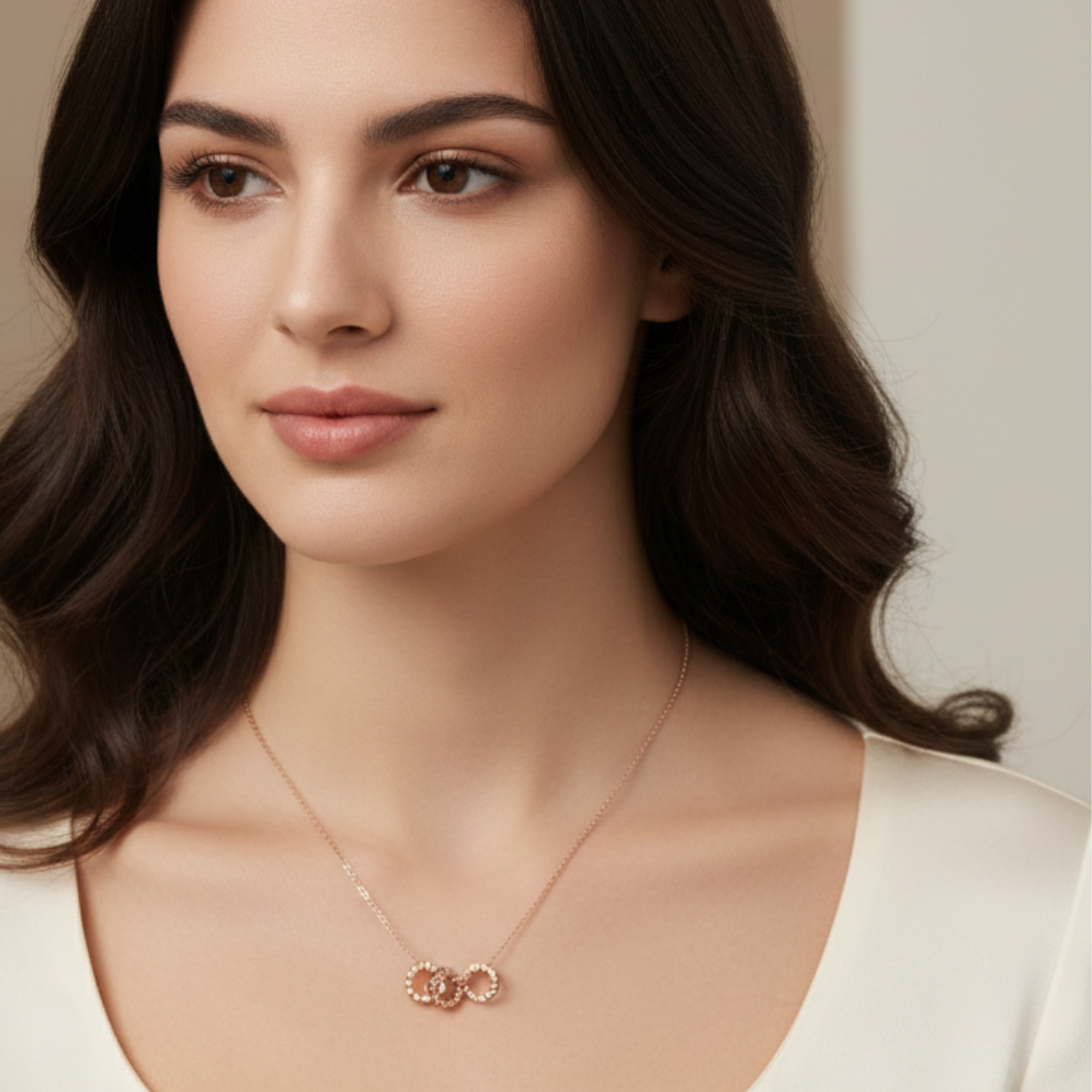 Rose Gold Triple Ring Pendant Necklace