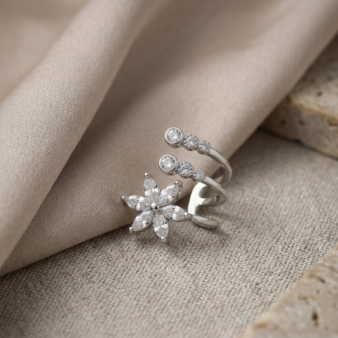 Minimal Silver Crystal Ear Cuff – One Ear