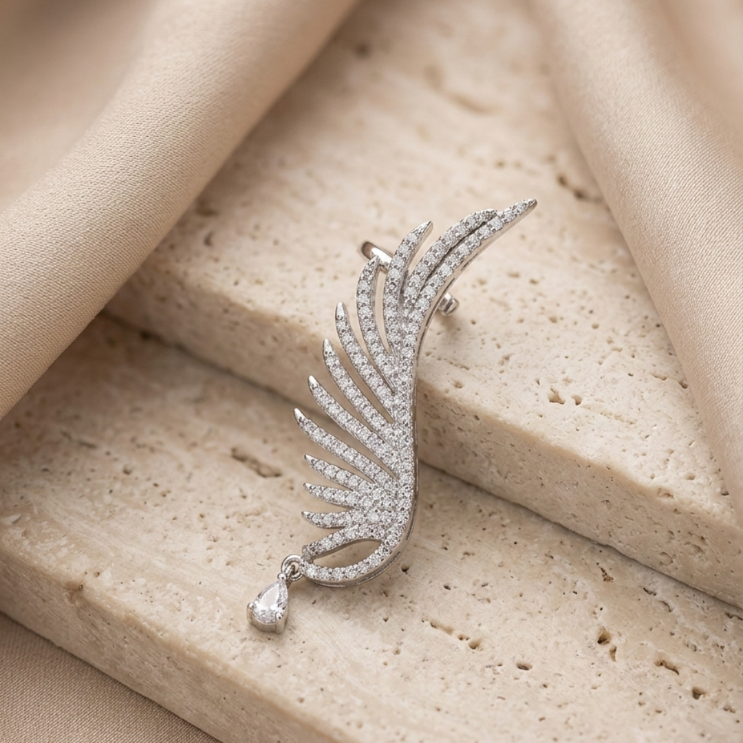 Minimal Silver Angel Wing Ear Cuff – One Ear