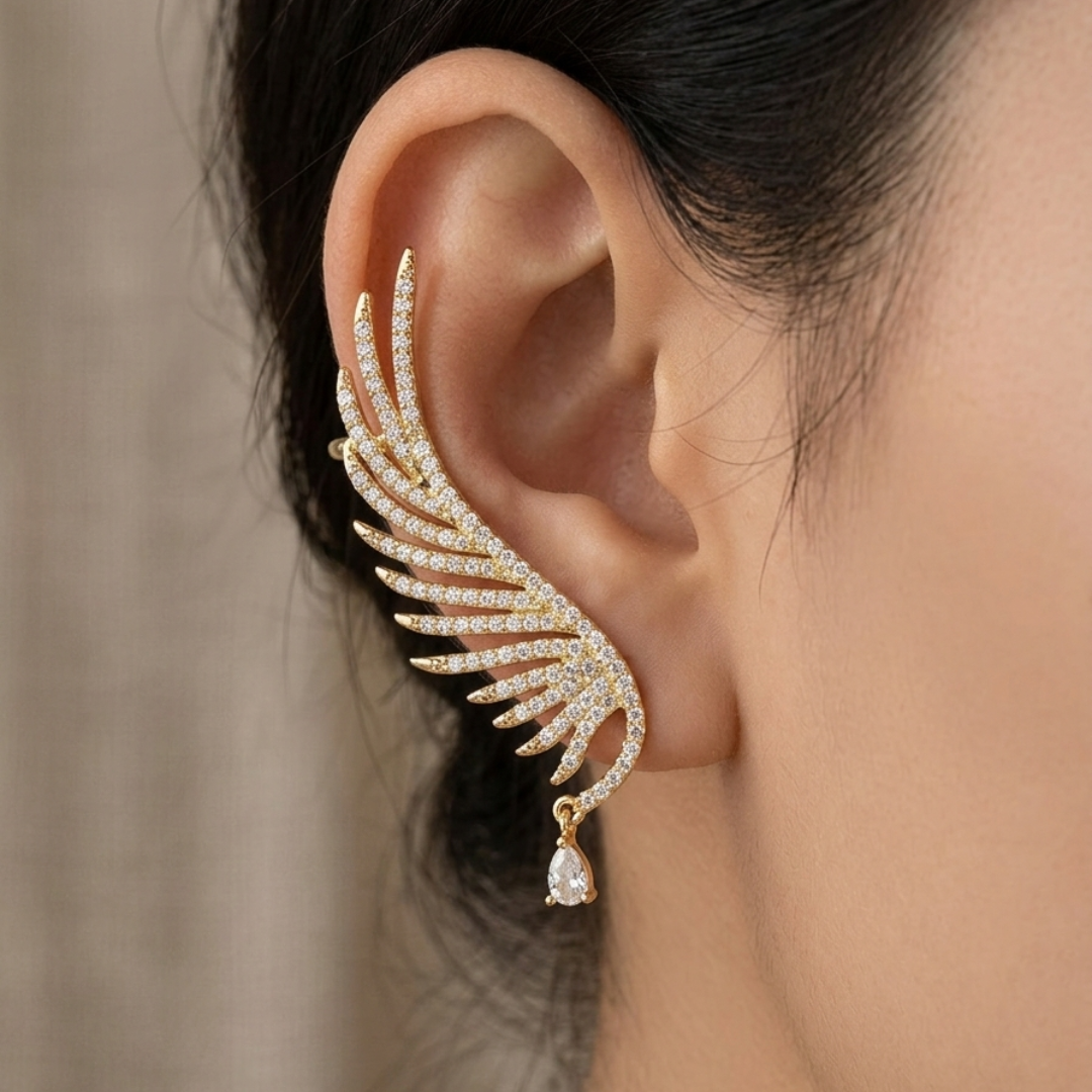 Minimal Gold Angel Wing Ear Cuff – One Ear