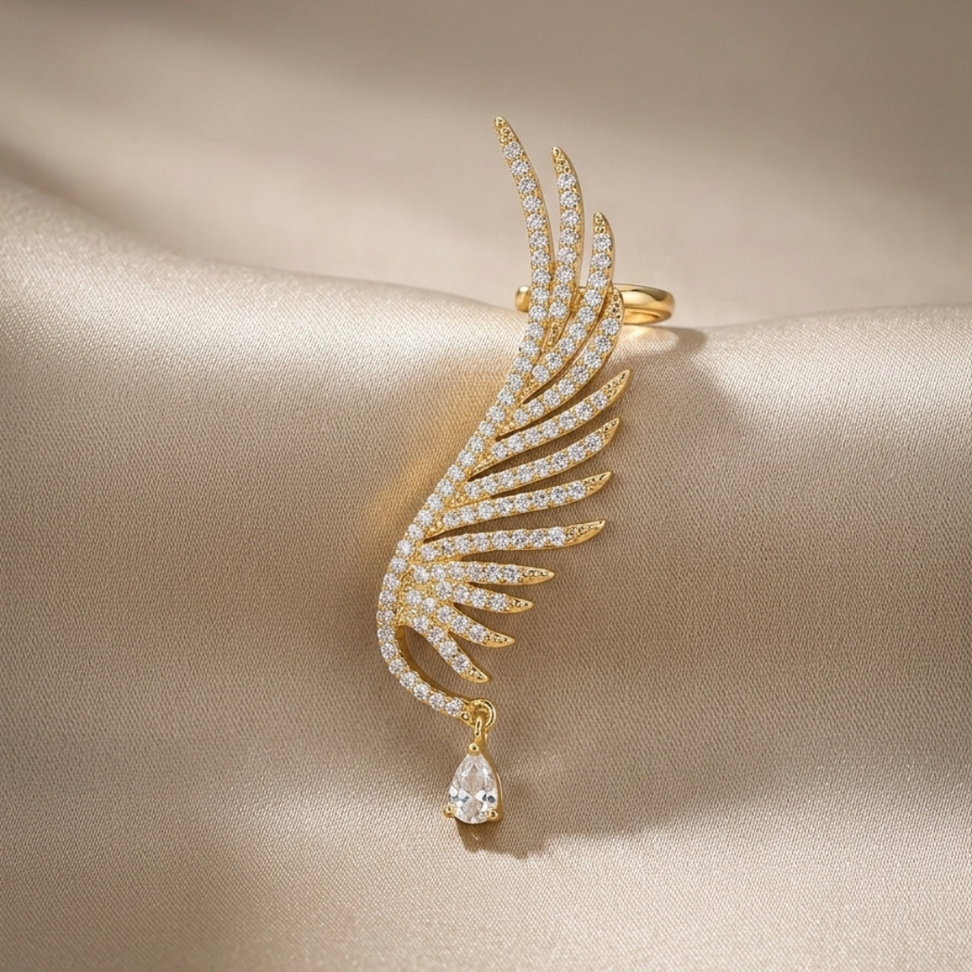Minimal Gold Angel Wing Ear Cuff – One Ear