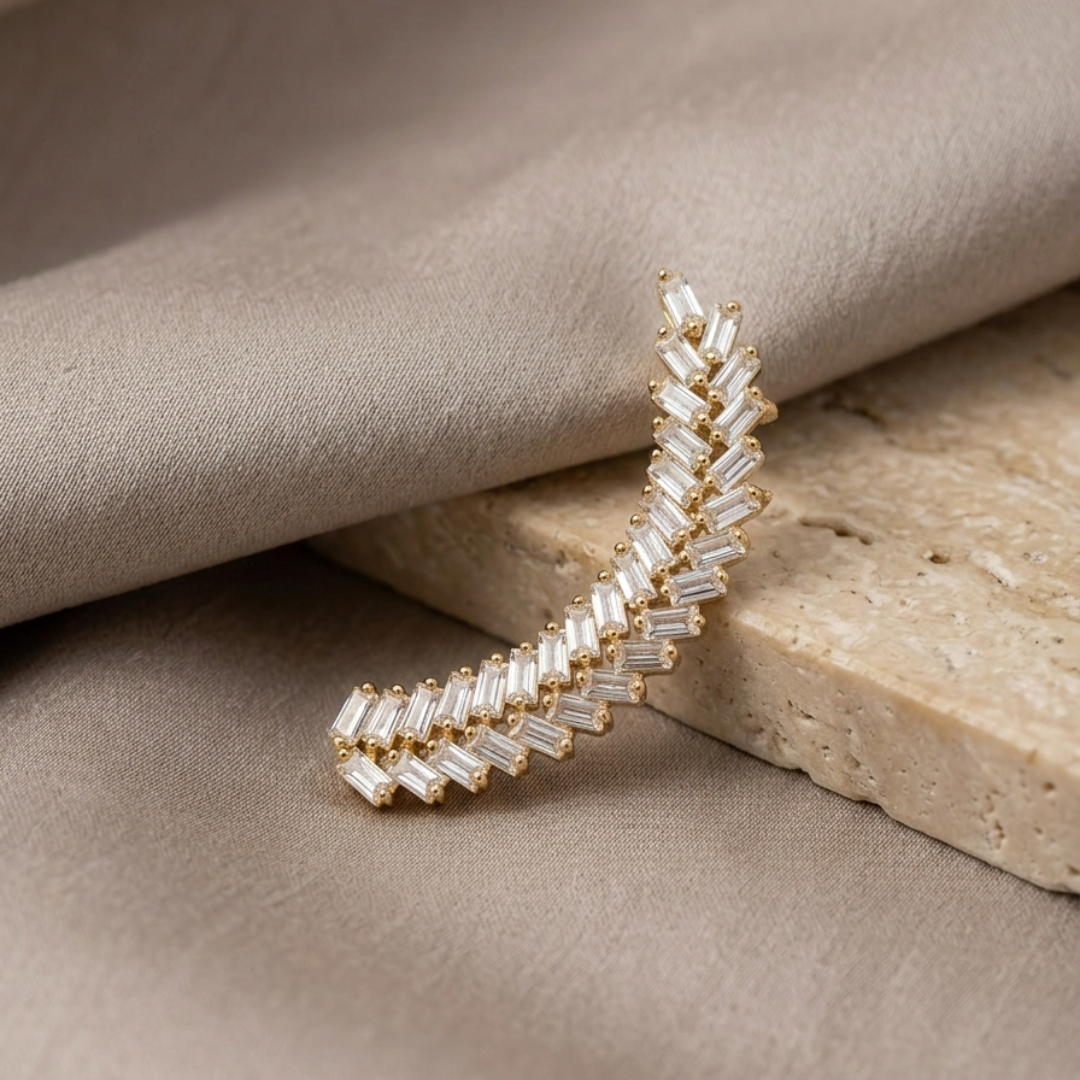 Minimal Gold Baguette Crystal Ear Cuff – One Ear