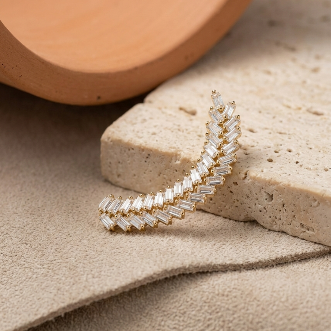 Minimal Gold Baguette Crystal Ear Cuff – One Ear