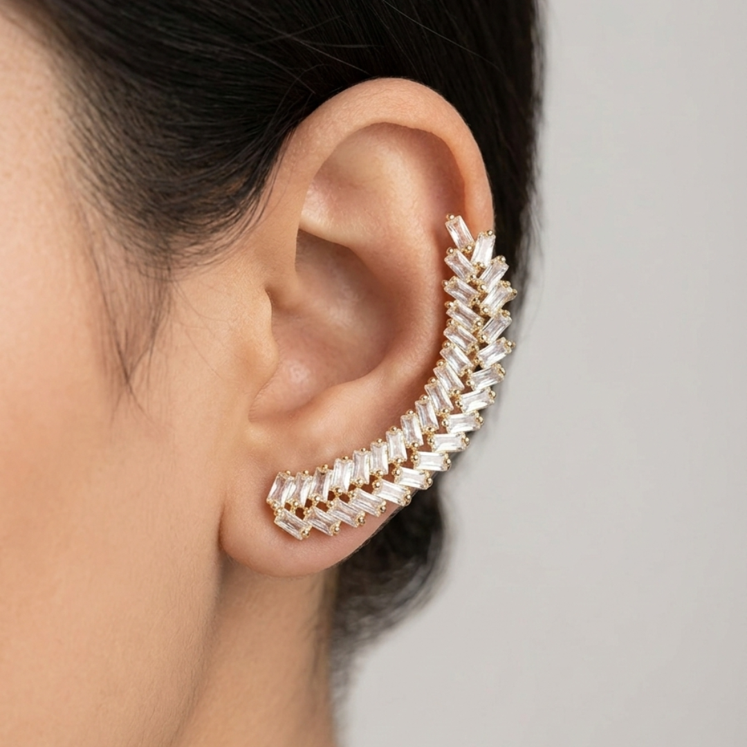 Minimal Gold Baguette Crystal Ear Cuff – One Ear