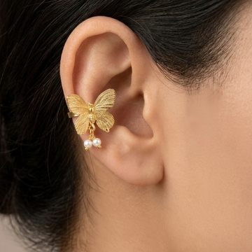 Brass Gold Butterfly Pearl Ear Cuff – Pair