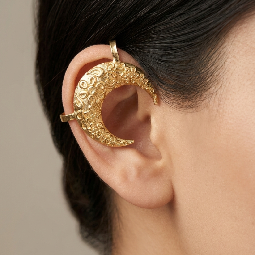 Brass Gold Crescent Moon Ear Cuff – Pair