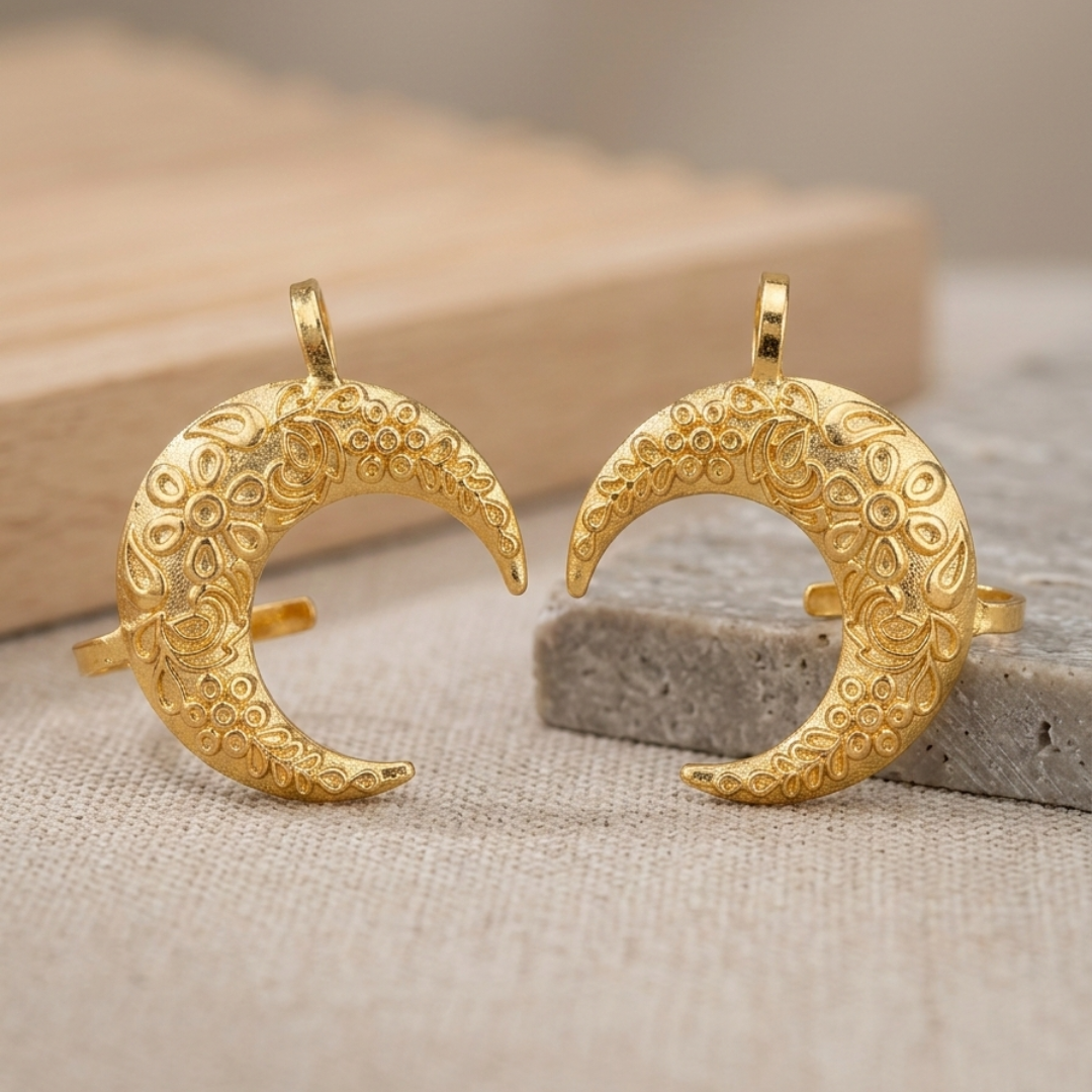 Brass Gold Crescent Moon Ear Cuff – Pair