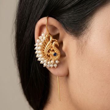 Brass Gold Peacock Pearl Ear Cuff – Pair
