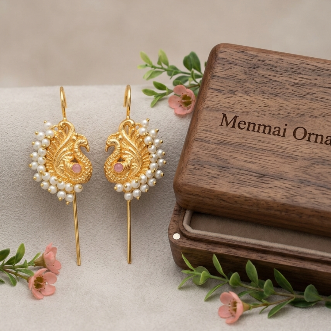 Brass Gold Peacock Pearl Ear Cuff – Pair