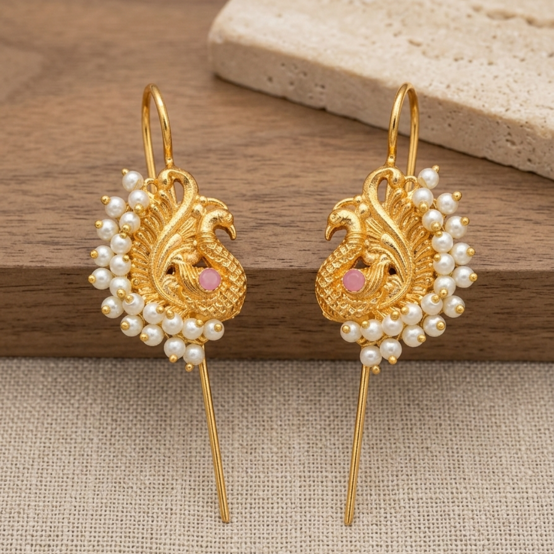 Brass Gold Peacock Pearl Ear Cuff – Pair