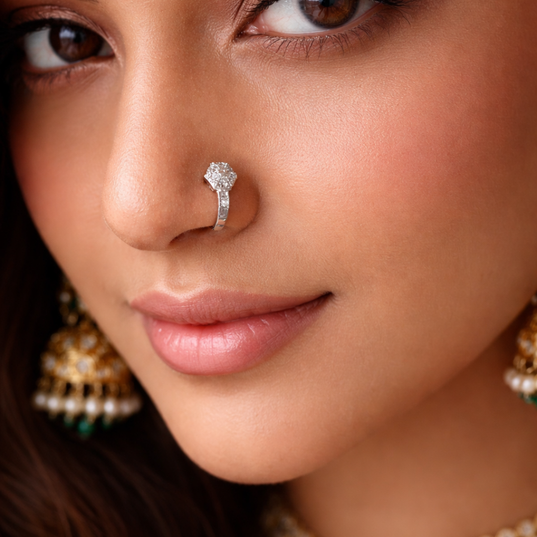 Premium Diamond Silver Finish Nose pin