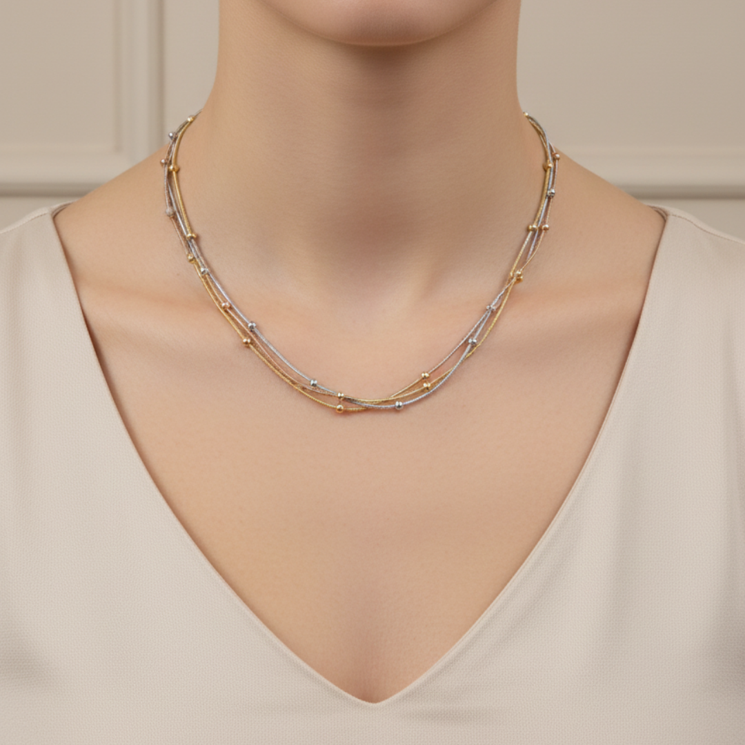 Multi Layer Gold Beaded Chain Necklace