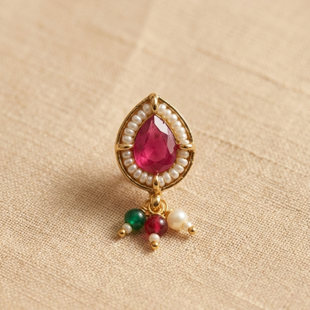 Ruby Pearl Drop Nose pin