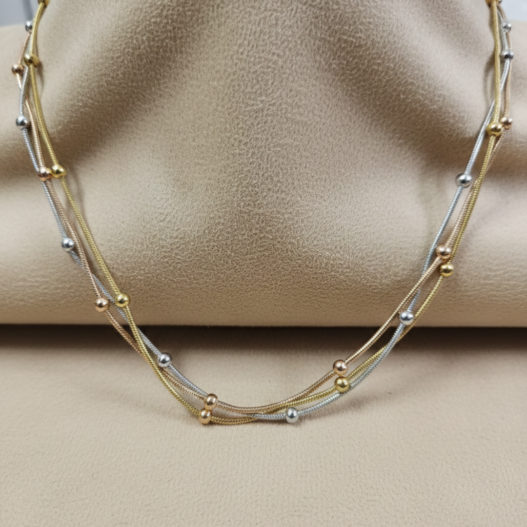 Multi Layer Gold Beaded Chain Necklace