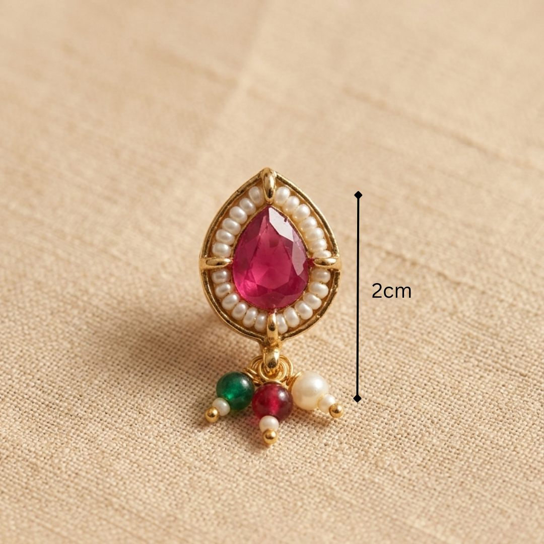 Ruby Pearl Drop Nose pin