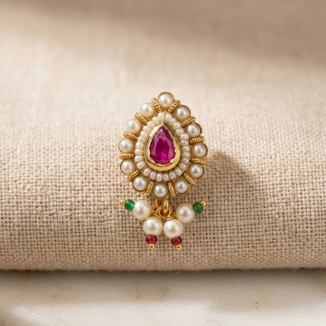 Pearl Ruby Drop Nose pin