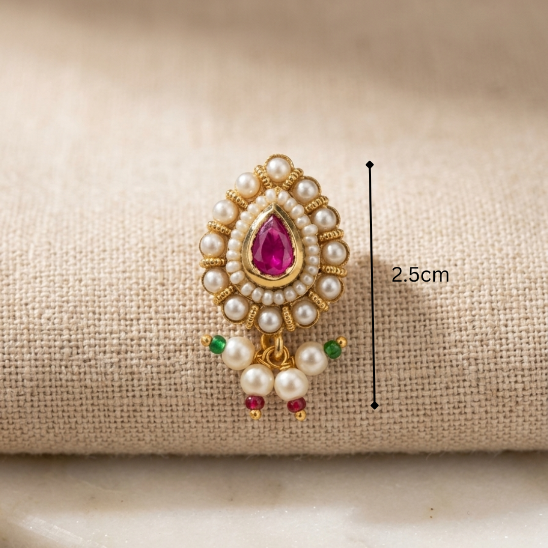 Pearl Ruby Drop Nose pin