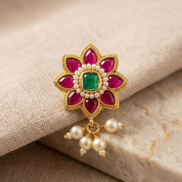 Floral Kundan Pearl Nose Pin