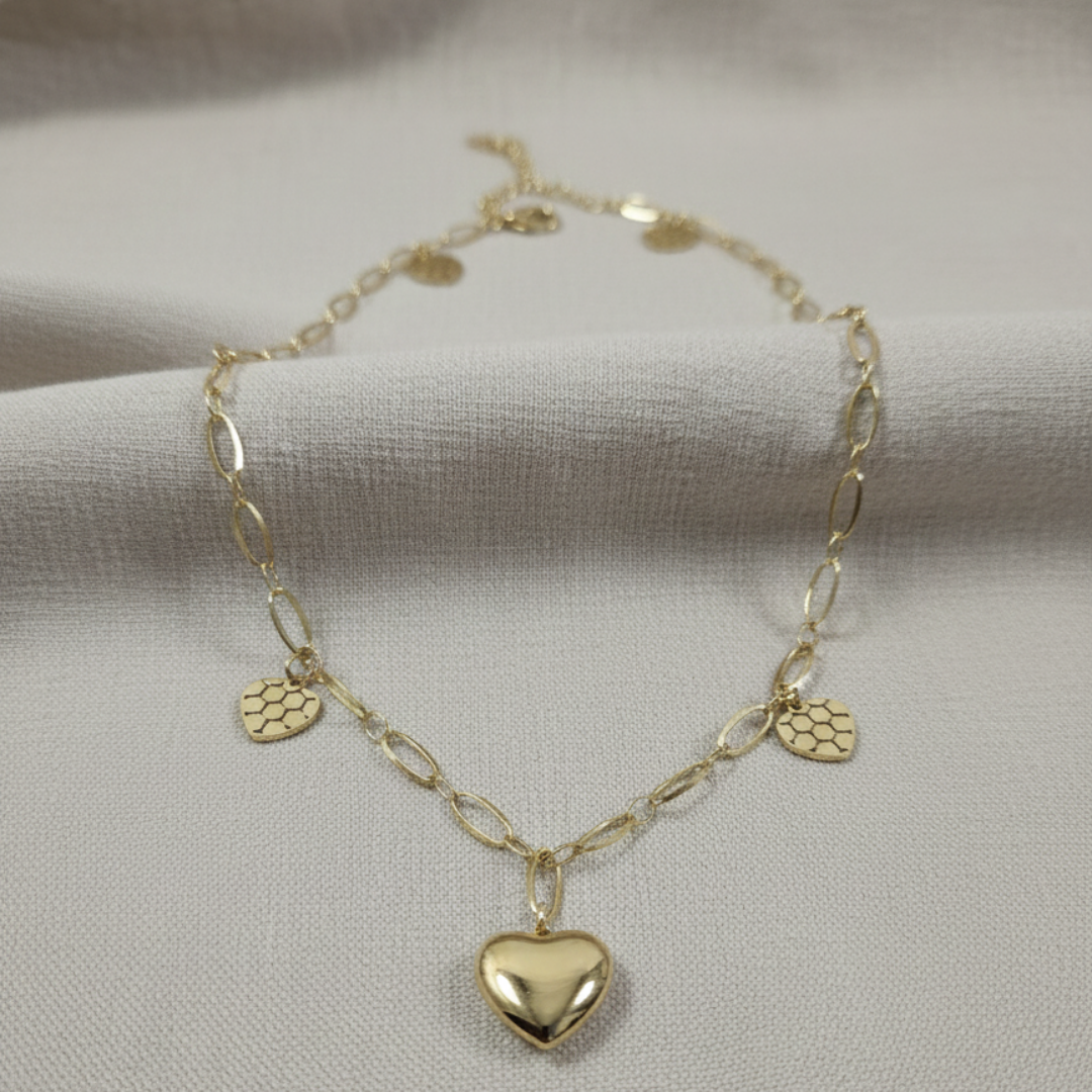 Gold Charm Heart Chain  – Stainless Steel