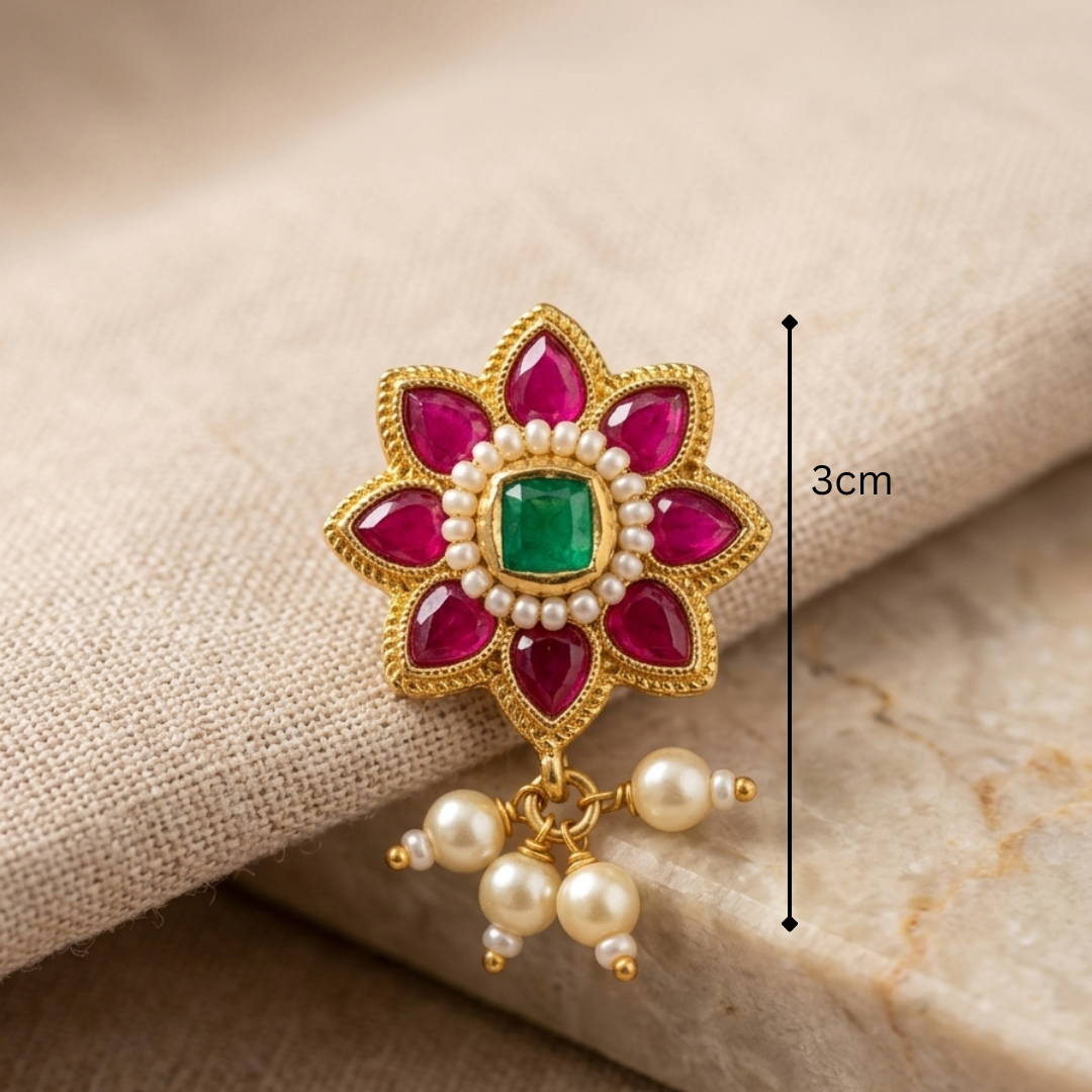 Floral Kundan Pearl Nose Pin