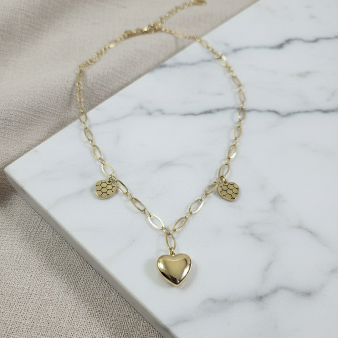 Gold Charm Heart Chain  – Stainless Steel