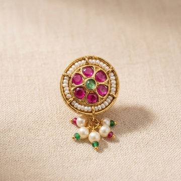 Round Kundan Pearl Drop Nose Pin
