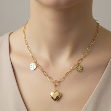 Gold Charm Heart Chain  – Stainless Steel