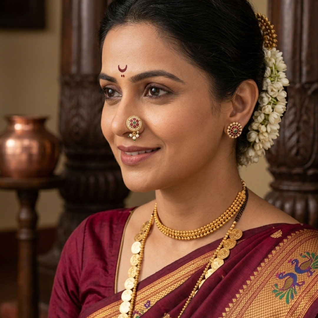 Round Kundan Pearl Drop Nose Pin