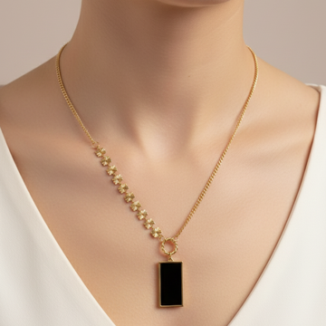 Gold Black Bar Pendant Chain – Stainless Steel