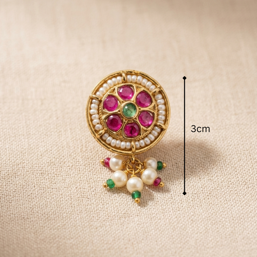 Round Kundan Pearl Drop Nose Pin