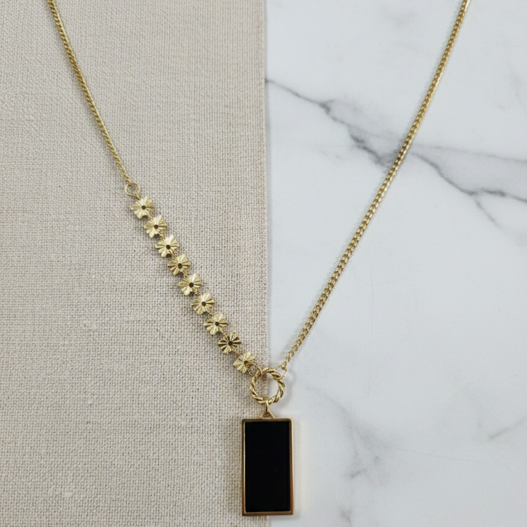 Gold Black Bar Pendant Chain – Stainless Steel