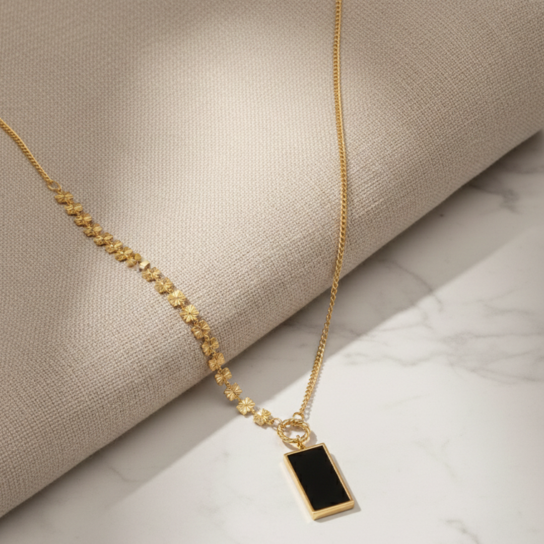 Gold Black Bar Pendant Chain – Stainless Steel