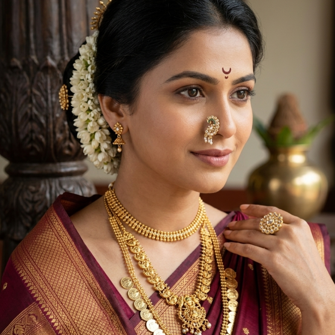 Peacock Kundan Pearl Drop Nose Pin