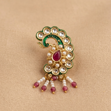 Peacock Kundan Pearl Drop Nose Pin