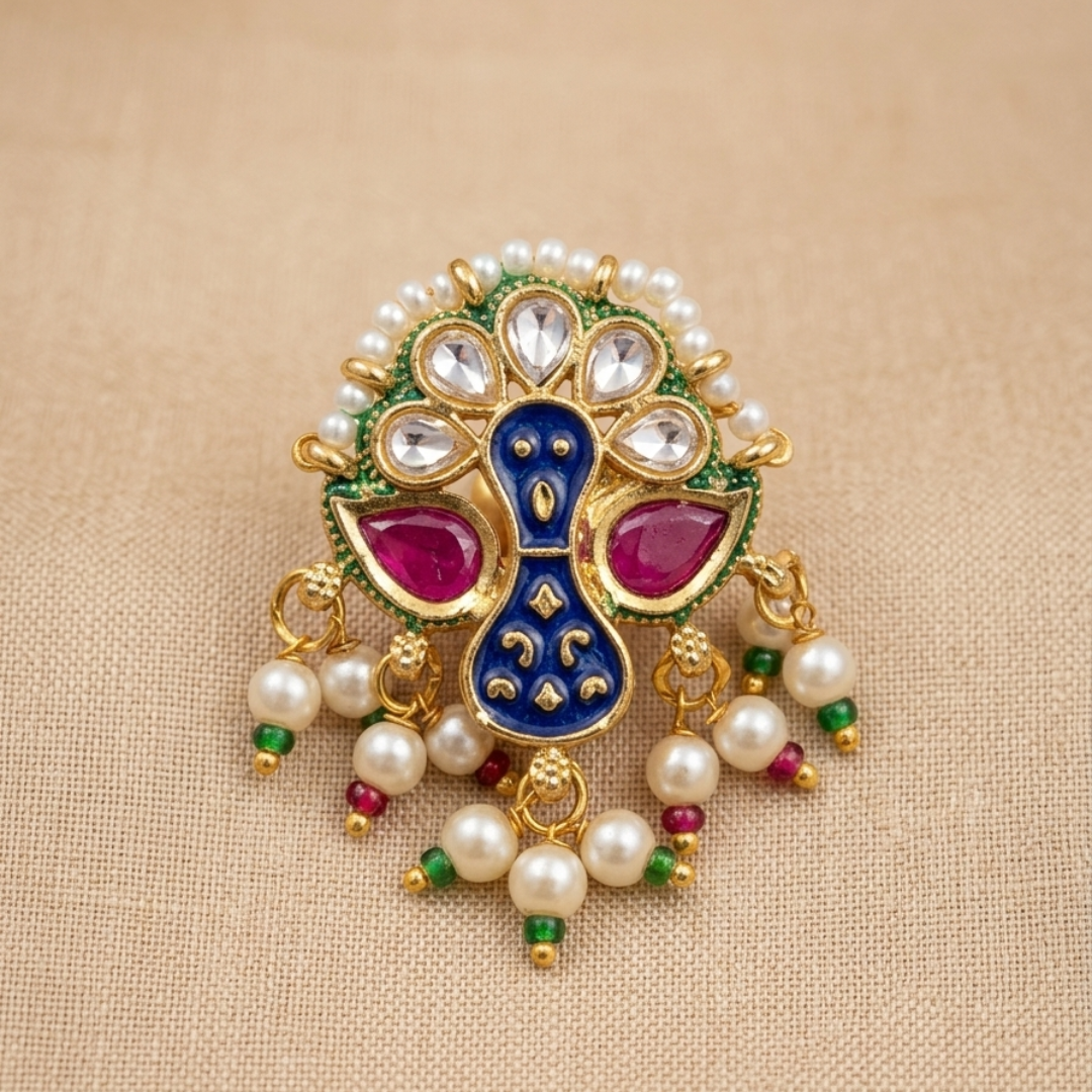 Peacock Kundan Pearl Statement Nose Pin