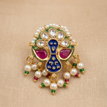 Peacock Kundan Pearl Statement Nose Pin