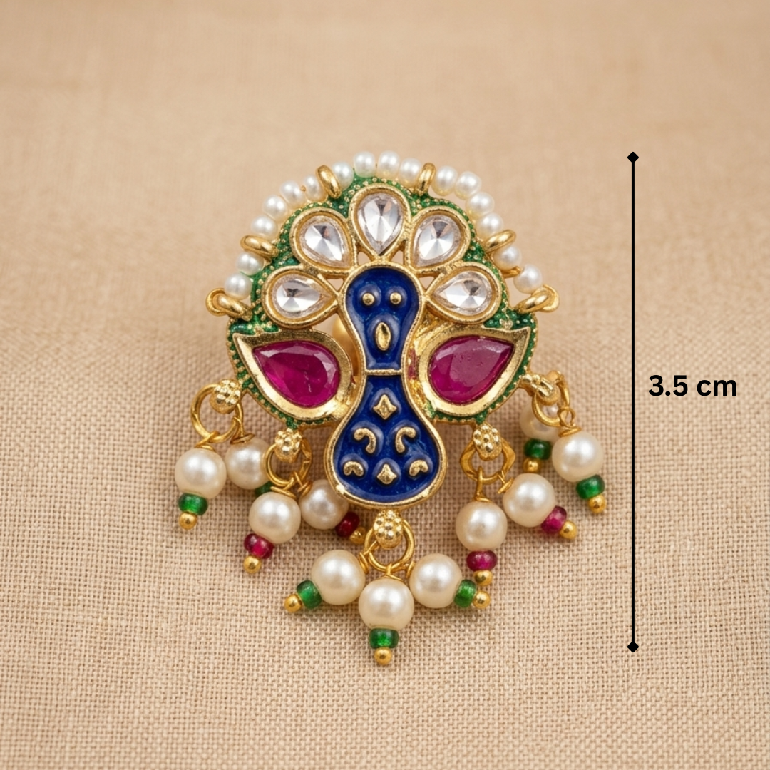 Peacock Kundan Pearl Statement Nose Pin