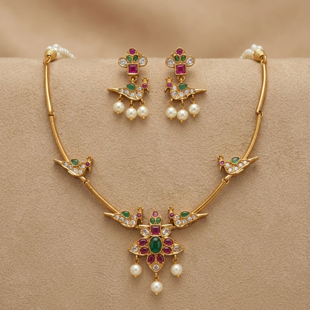 Peacock Kundan Pearl Necklace Set