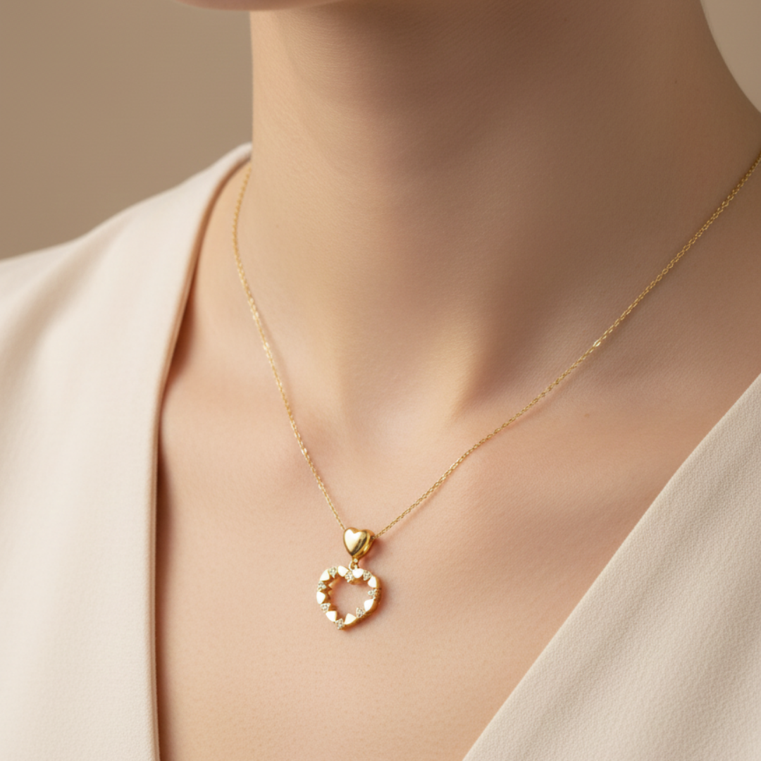 Gold Double Heart Pendant Chain – Stainless Steel