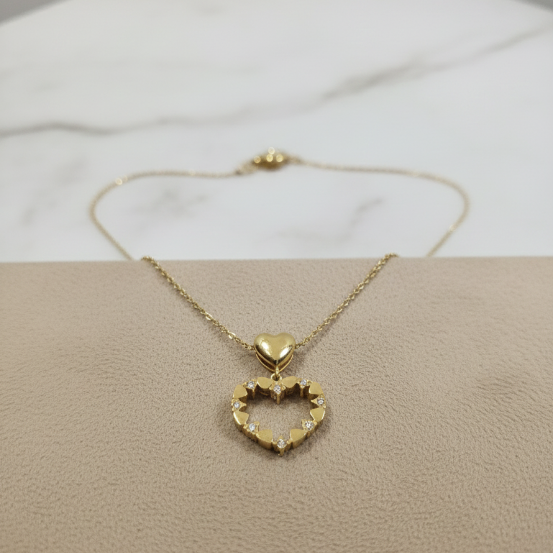 Gold Double Heart Pendant Chain – Stainless Steel